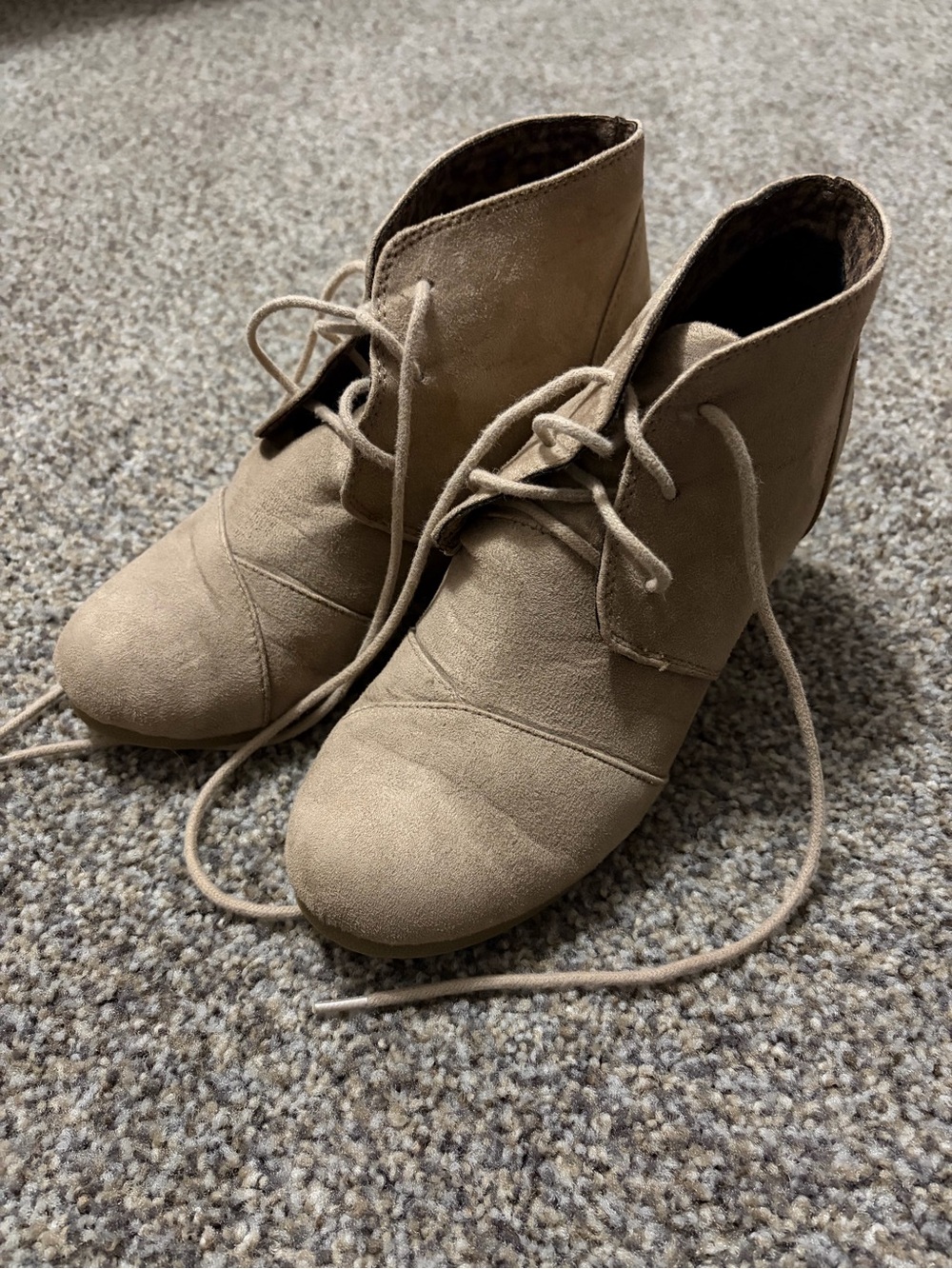 Cityclassified Taupe Suede Lace-Up Wedge Booties
